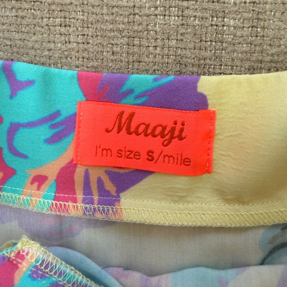 Maaji Women Yellow Floral Print Maxi Wrap Skirt Set Crop Top Size S Resort Beach - Picture 10 of 13
